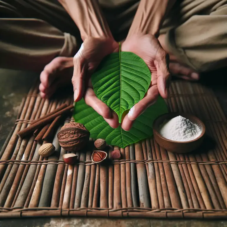 Visual representation of "betel" - The leaf from the betel plant, often used in combination with the fruit of the areca palm (betel nut) and slaked lime for chewing in many Asian cultures.
