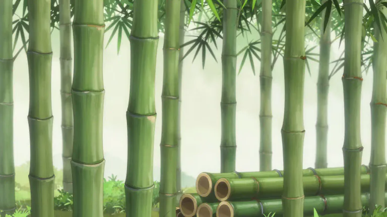 Visual representation of "bamboo" - A type of tall plant with hard hollow stems that are used for building and furniture.
