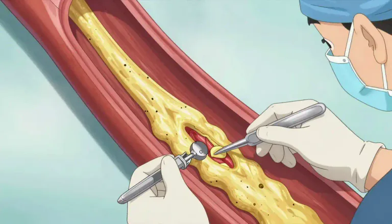 Visual representation of "endarterectomy" - Endarterectomy is a surgical operation to remove fatty deposits and plaque from the inner wall of an artery.