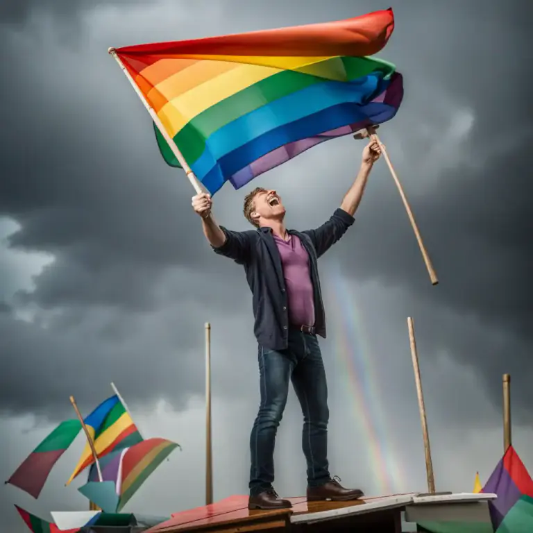 Visual representation of "nail your colours to the mast" - Publicly show your opinion or position, especially when it is risky