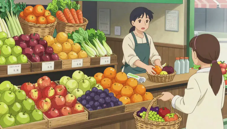 Visual representation of "fruiterer" - Person who sells fruits and vegetables in a shop or market