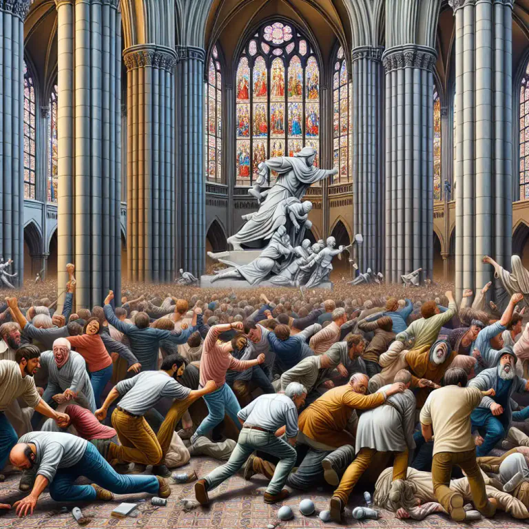 Visual representation of "iconoclastic" - Breaking or destroying images, especially those set up for religious veneration.