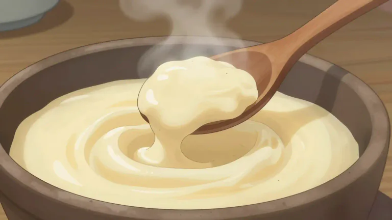 Visual representation of "flummery" - Dish made from starch or cereals, sweetened and boiled until thick