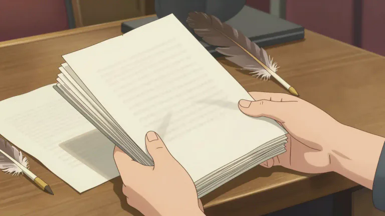 Visual representation of "script" - A written version of a play, movie, or other performance.