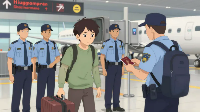 Visual representation of "deport" - To force someone to leave a country, usually back to their home country, because they don't have the right to be or stay in that country.