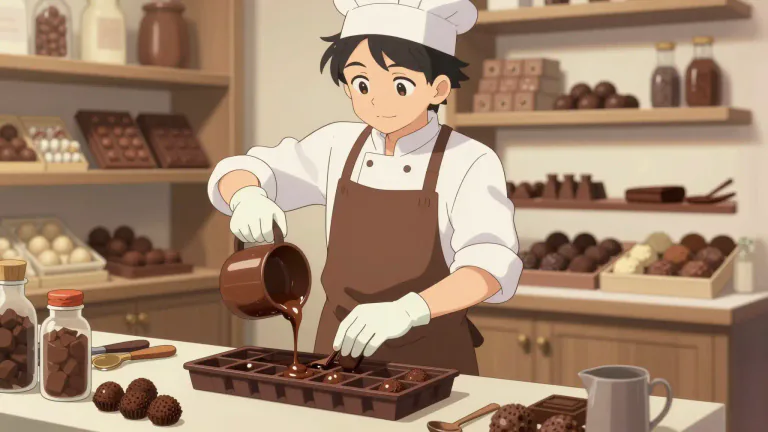 Visual representation of "chocolatier" - A chocolatier is a person or professional who specializes in the creation and selling of chocolate products, primarily confections.