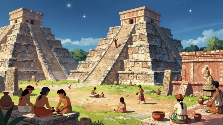 Visual representation of "maya" - A member of an indigenous people of Mexico and Central America, known for their art, architecture, mathematics, and astronomical systems.