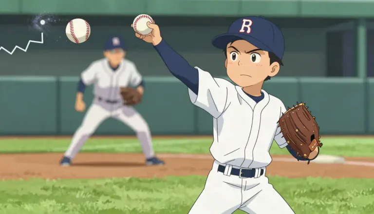 Visual representation of "knuckleball" - A type of pitch in baseball that is thrown with little to no spin, causing it to move unpredictably.