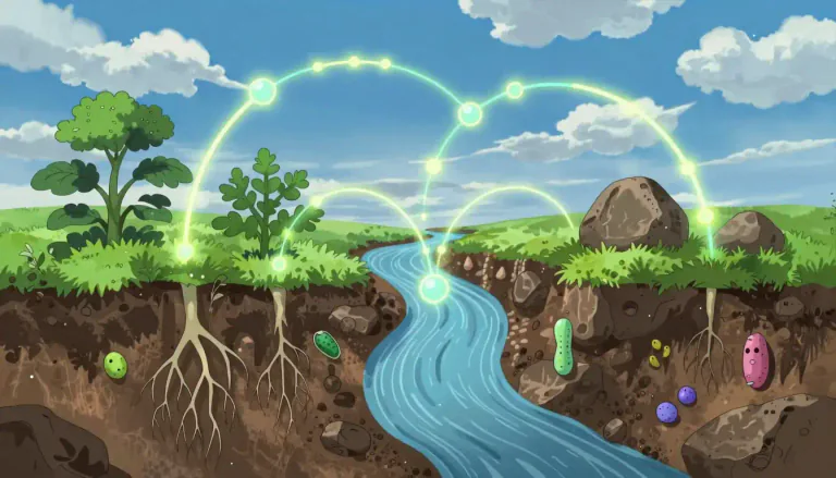 Visual representation of "biogeochemistry" - The study of the chemical, physical, geological, and biological processes and reactions that govern the composition of the Earth and its environment.