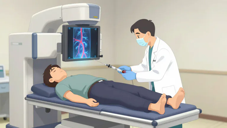 Visual representation of "angiographic" - Relating to the visual imaging of blood vessels using X-rays and injecting a contrast medium.