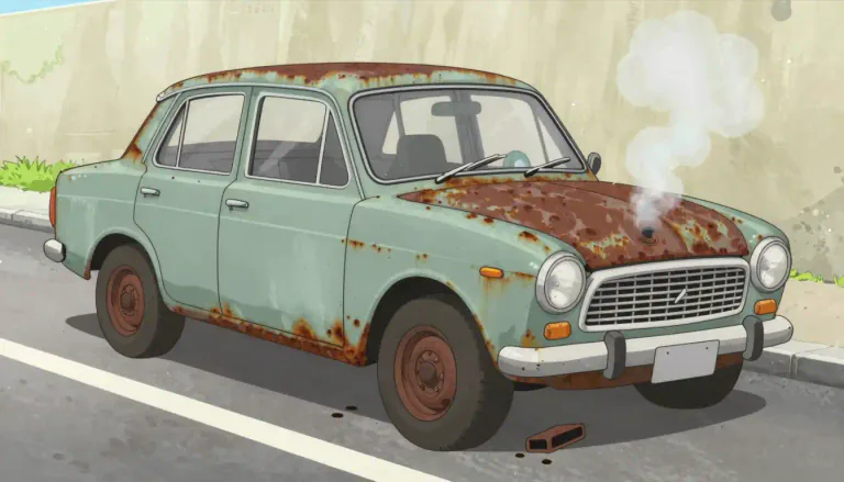 Visual representation of "jalopy" - A dilapidated or old car that is in poor working condition.