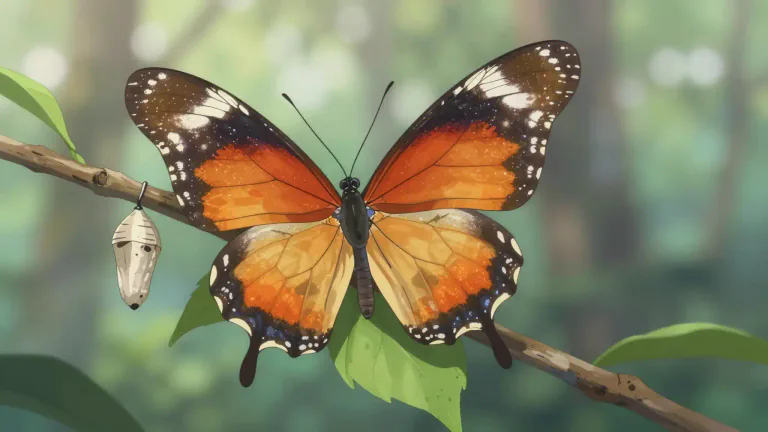 Visual representation of "imago" - The final and fully grown stage of an insect, following its transformation process like a butterfly after coming out of its cocoon.