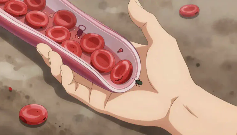 Visual representation of "babesiosis" - A disease caused by the Babesia parasites, transmitted through tick bites, leading to flu-like symptoms and complications in humans.