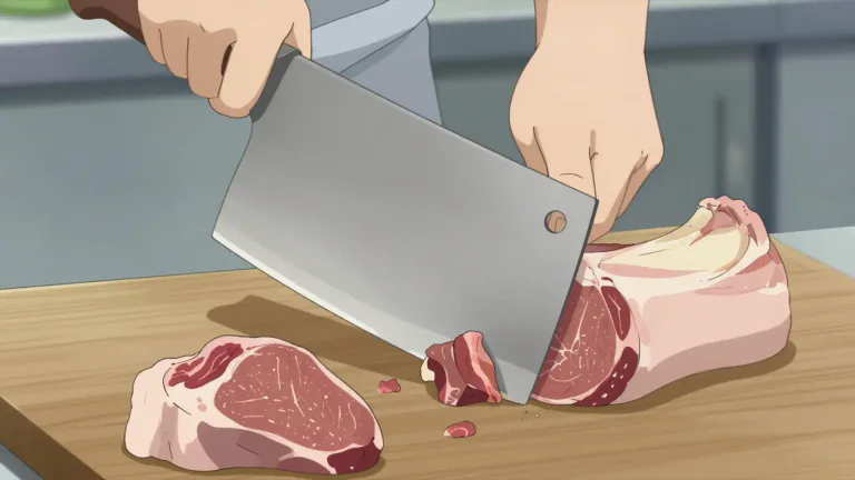 Visual representation of "cleaver" - A big knife used mainly in the kitchen to cut through bone or large pieces of meat