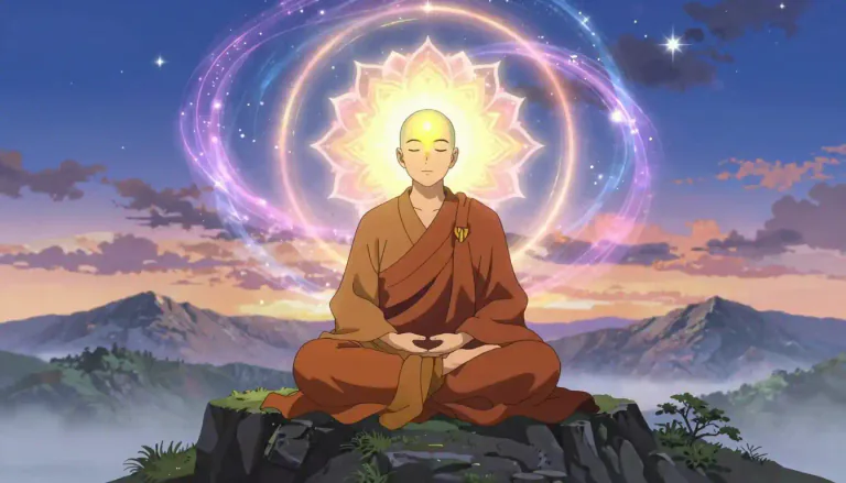 Visual representation of "satori" - A sudden awakening or realization in Zen Buddhism that leads to a deep understanding of reality.