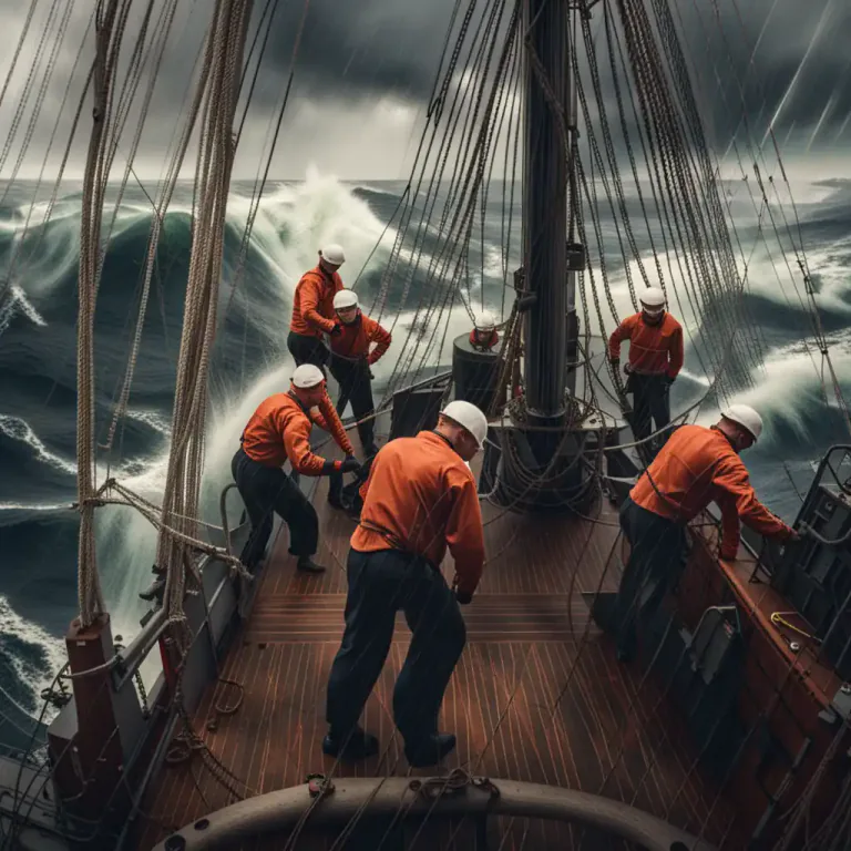 Visual representation of "ride out" - In sailing, to survive by good seamanship