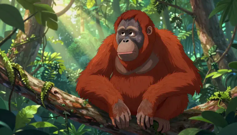 Visual representation of "orang" - A large, intelligent ape native to the rainforests of Borneo and Sumatra, known for its reddish-orange fur.
