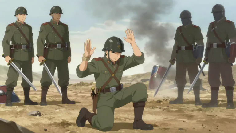 Visual representation of "surrender" - To stop fighting and admit defeat