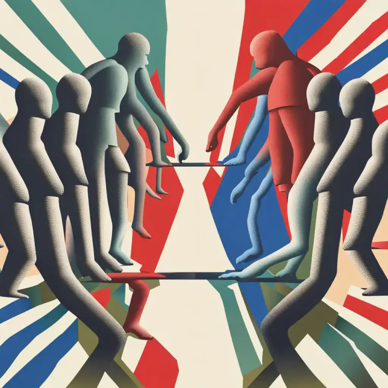 Visual representation of "aisle" - A way of thinking or a division in a society or an organization.