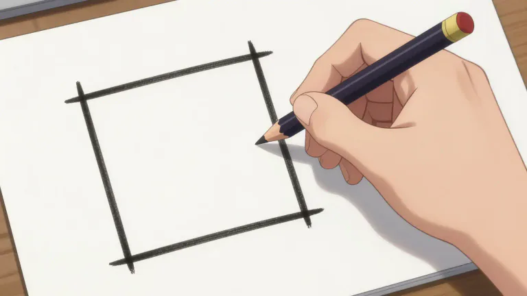 Visual representation of "square" - A shape with four equal sides and four right angles.