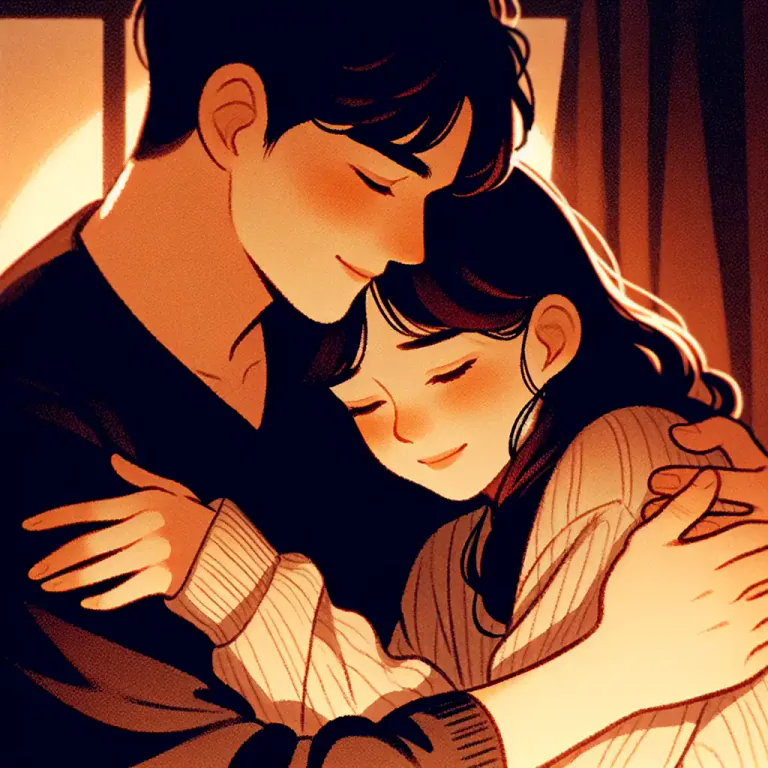 Visual representation of "cuddle" - An act or time when someone holds you tight in a loving or comforting way.