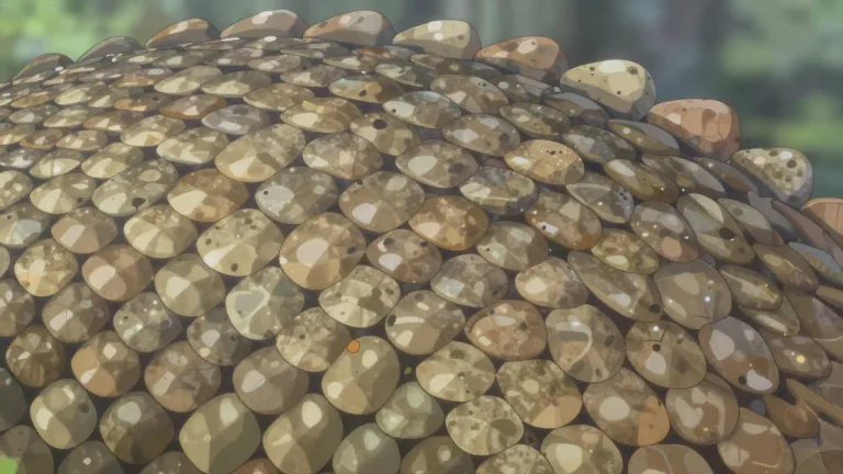 Visual representation of "scaly" - Covered with small hard flat pieces overlapping like roof tiles or fish skin.