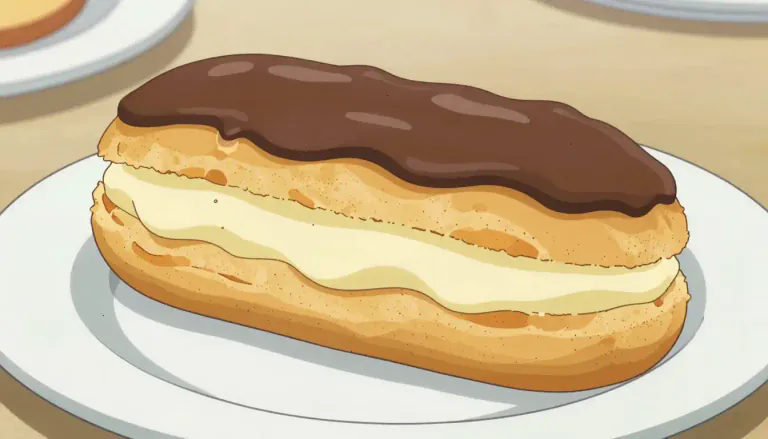 Visual representation of "eclair" - A long, cream-filled pastry made with choux dough, often topped with icing.