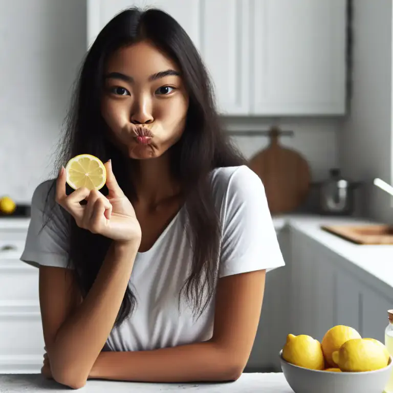 Visual representation of "acidly" - In a way that tastes sharp or sour, like lemon or vinegar