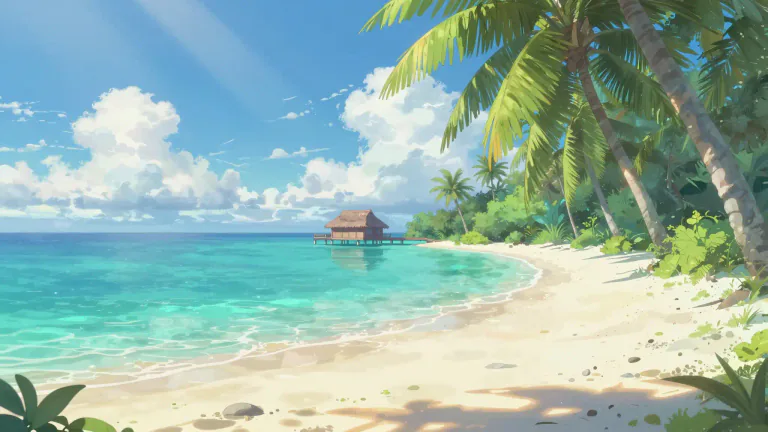Visual representation of "paradisiacal" - Relating to or resembling paradise; blissful and idyllic.