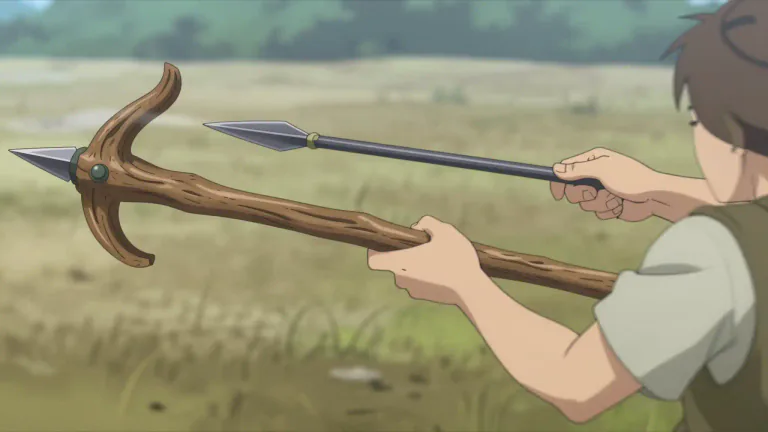 Visual representation of "atlatl" - A tool used to throw spears for hunting, enhancing the speed and distance of the spear's flight.