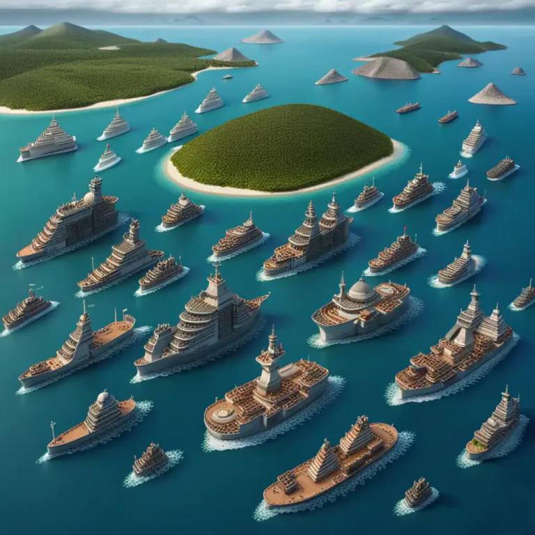 Visual representation of "flotilla" - A fleet of ships or boats.