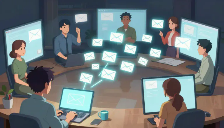 Visual representation of "listserv" - A listserv is an email-based platform that enables people to manage and participate in discussions by sending messages to a group.