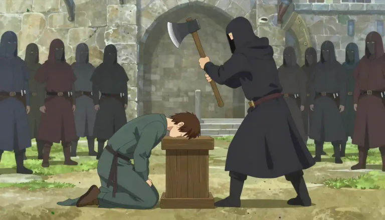 Visual representation of "decapitate" - To cut off the head of a person or animal.