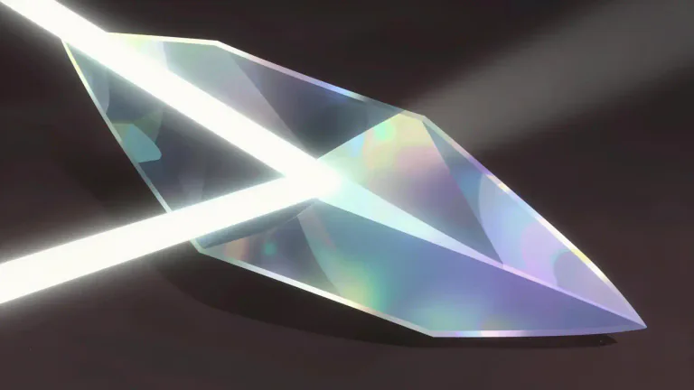 Visual representation of "birefringent" - A property of a material that has different refractive indices depending on the light's polarization direction, resulting in the splitting of light into two polarized rays.