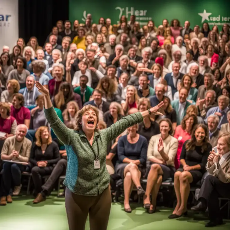 Visual representation of "hear! hear!" - This is said to show agreement with something that has just been said.