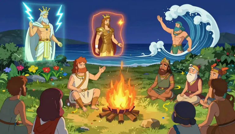 Visual representation of "myth" - A traditional story, typically involving gods or heroes, that explains a natural or social phenomenon or the customs of a society