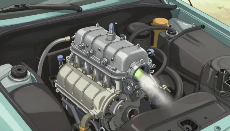 Visual representation of "carbureted" - An engine that uses a carburetor to mix air and fuel for combustion, often seen in older vehicles.
