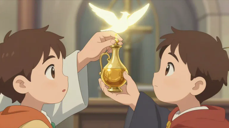 Visual representation of "chrism" - Chrism is a holy oil used in Christian sacraments, especially in baptism and confirmation, representing the Holy Spirit.