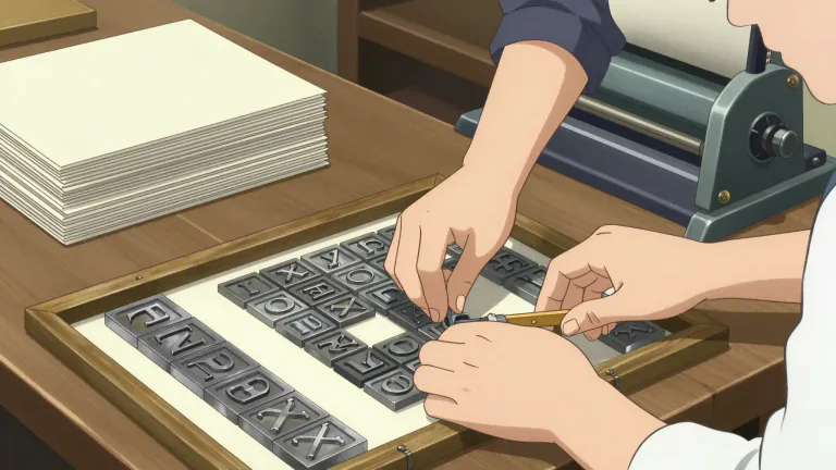 Visual representation of "typeset" - To arrange text for printing or display, typically in a specific style or format.