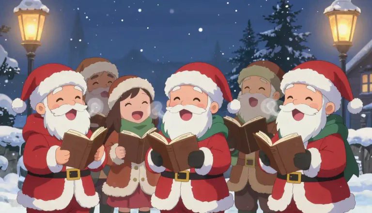 Visual representation of "caroler" - A person who sings Christmas carols, usually in a group, during the holiday season.