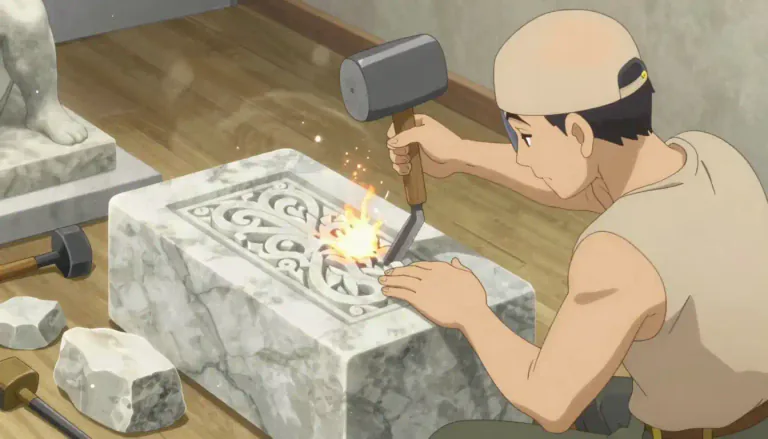 Visual representation of "stonemason" - A worker who shapes and finishes stone to create structures or sculptures.