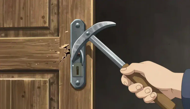 Visual representation of "jimmy" - To force open a door or window using a lever or tool.