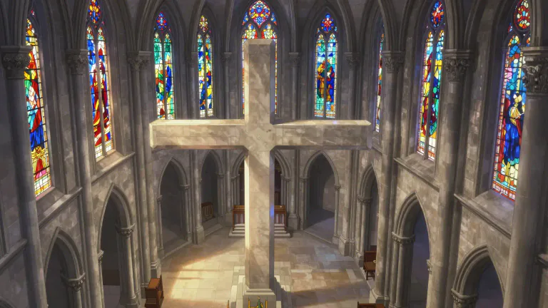 Visual representation of "transept" - The area of a church, crossing the main body at right angles, separating the nave from the chancel