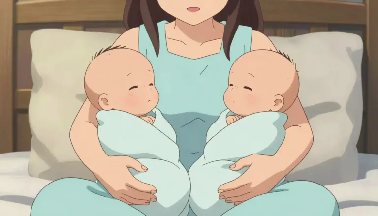 Visual representation of "twin" - One of two kids born at the same time from the same mother.