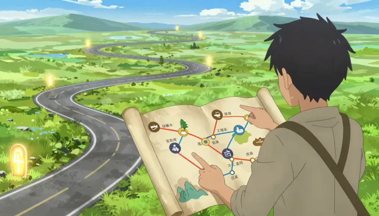 Visual representation of "roadmap" - A plan or strategy that outlines intended steps or goals to achieve something.