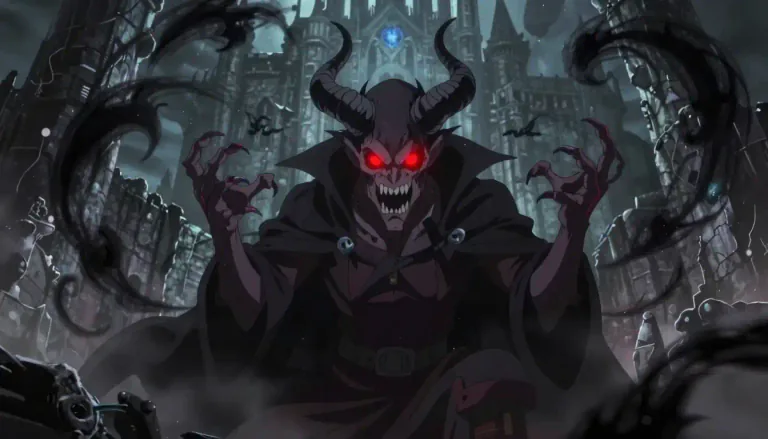Visual representation of "demoniac" - Extremely evil or wicked; relating to evil spirits or demons.