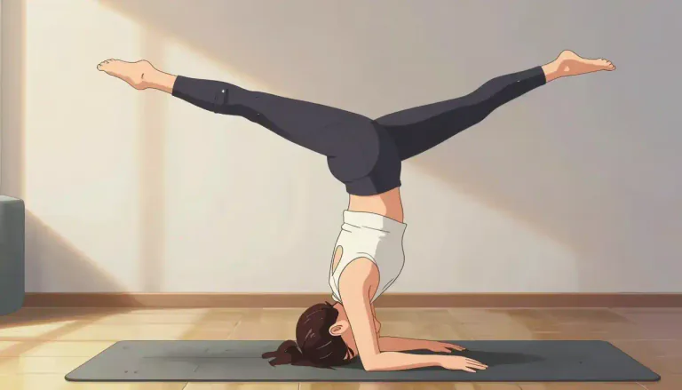 Visual representation of "headstand" - A headstand is a position in which a person balances on their head with their legs raised up in the air, often seen in yoga or gymnastics.