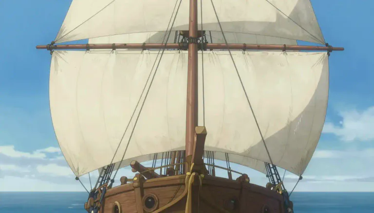 Visual representation of "mainmast" - The mainmast is the tallest vertical pole on a sailing ship, holding the main sail.