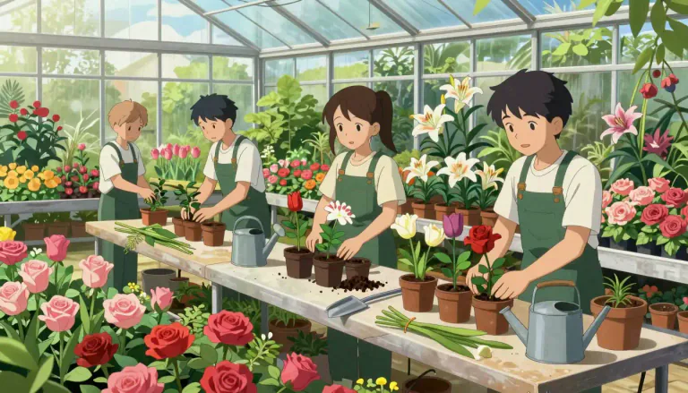 Visual representation of "floriculture" - The cultivation of flowering and ornamental plants for gardens and for the floral industry.