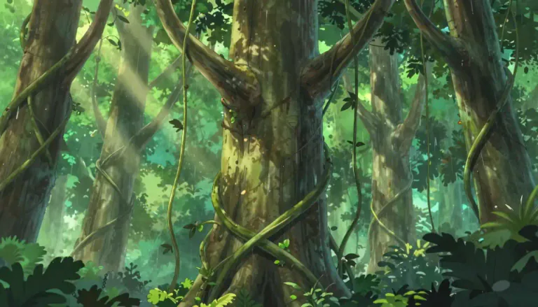 Visual representation of "liana" - A liana is a long, thin stemmed plant that climbs up trees or across other plants.